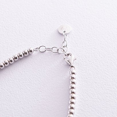 Срібний браслет "Конюшина" (фіаніт, кераміка) 141491 №2