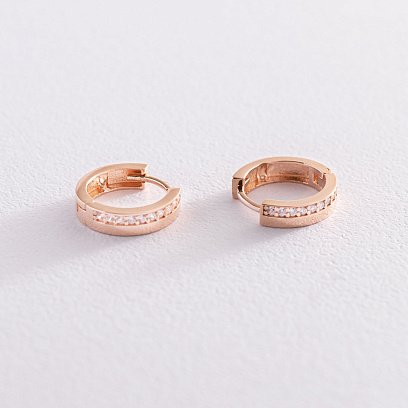 Золоті сережки - кільця з білими фіанітами с07446 №3