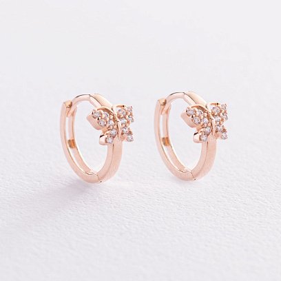 Золотые серьги "Бабочки" с фианитами с07433