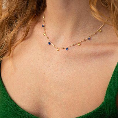 Золоте кольє "Незалежна" з кульками (сині та жовті фіаніти) кол02321 №2