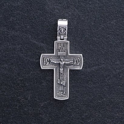 Серебряный крест "Распятие. Спаси и Сохрани" (на укр. языке) кду-19 №5