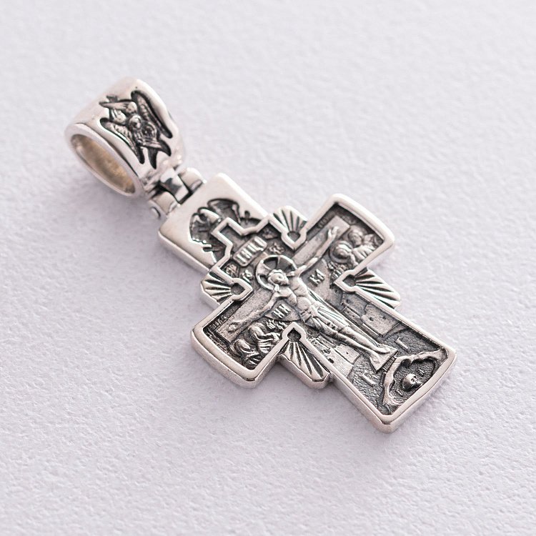 Серебряный православный крест "Господь Вседержитель. Икона Божией Матери "Семистрельная" 132477 от ювелирного магазина Оникс