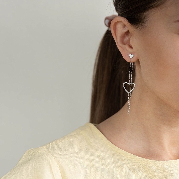 Золоті сережки - пусети на ланцюжку "Сердечка" с05954 від ювелірного магазину Онікс - 6