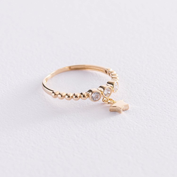 Золота каблучка "Зірочка" з фіанітами к06817 від ювелірного магазину Онікс - 3