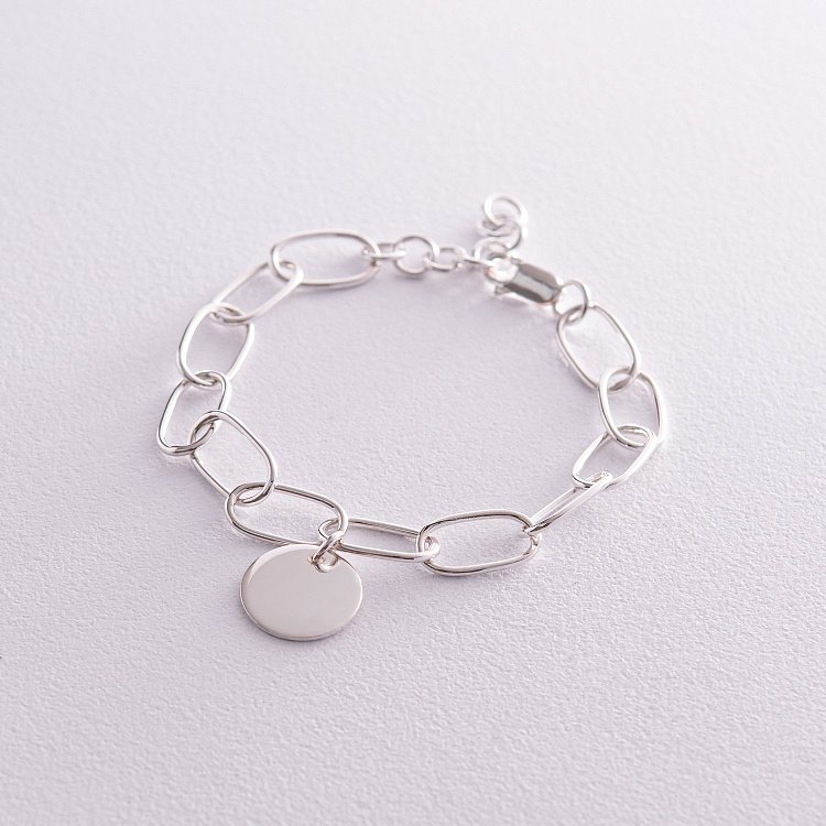 Срібний браслет "Ланцюжок з монеткою" (можливе гравіювання) 141628 від ювелірного магазину Онікс