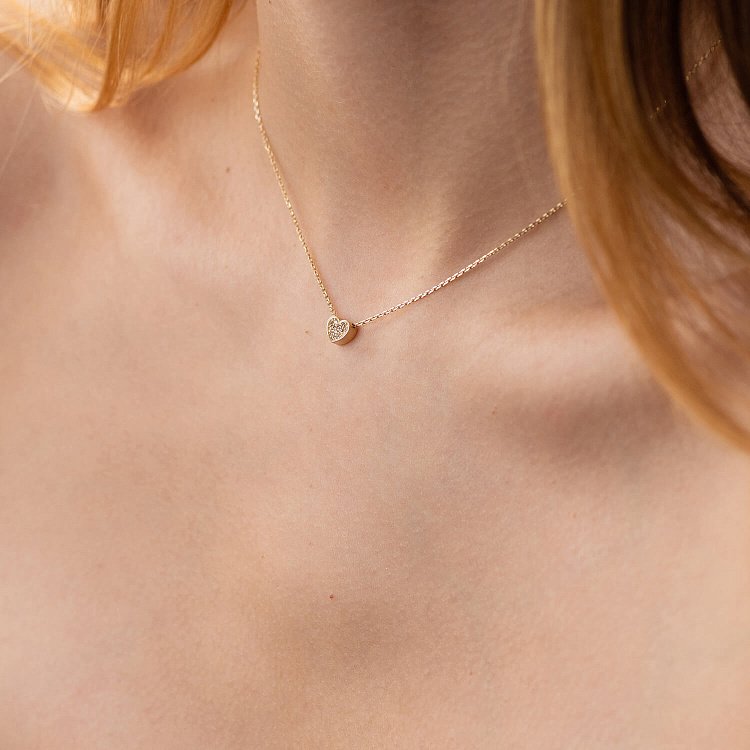 Кольє "Сердечко" з фіанітами (жовте золото) кол02317 від ювелірного магазину Онікс - 5