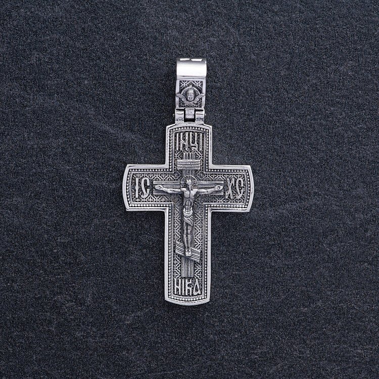 Серебряный крест "Распятие. Спаси и Сохрани" (на укр. языке) кду-19 от ювелирного магазина Оникс - 4