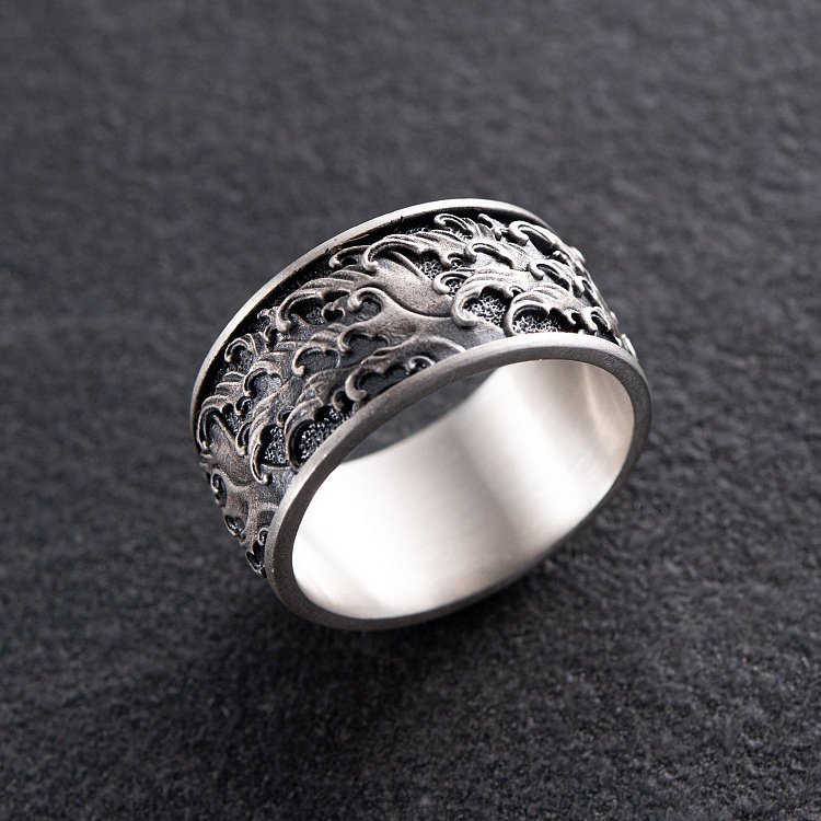 Серебряное кольцо "Японская волна" 7026 от ювелирного магазина Оникс - 12