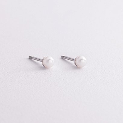 Сережки - пусети з перлами (біле золото) с09286