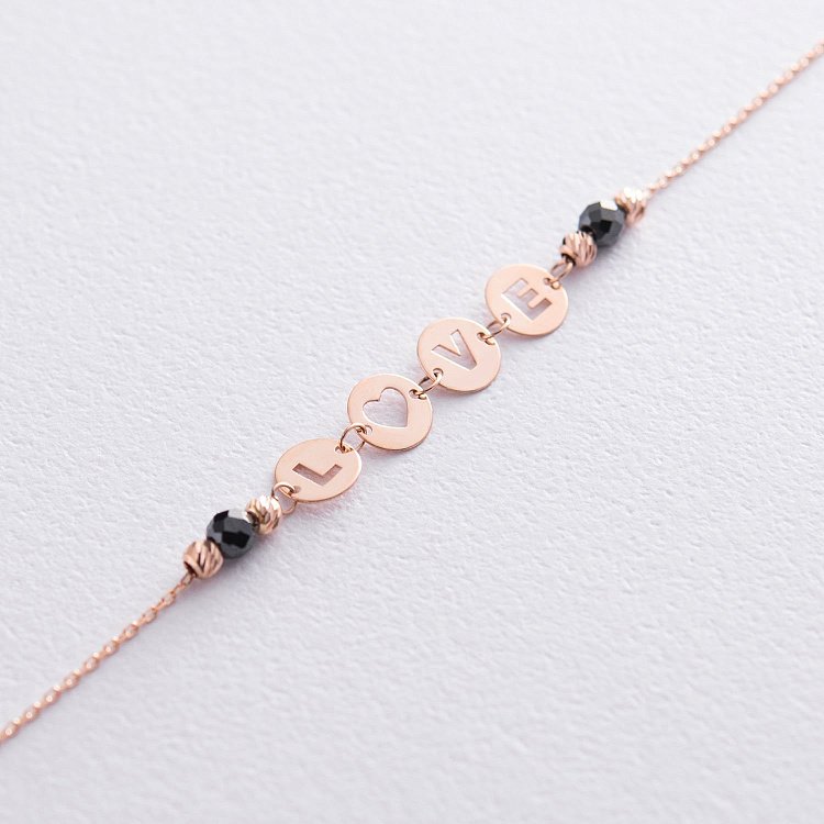 Золотий браслет "Love" (чорні фіаніти) б04447 від ювелірного магазину Онікс - 1