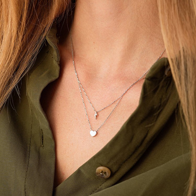 Двойное золотое колье "Молния и сердечко" кол02314 от ювелирного магазина Оникс - 3