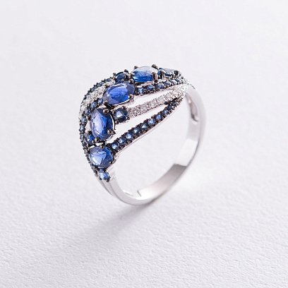 Золотое кольцо с сапфирами и бриллиантами кб0091gm №3