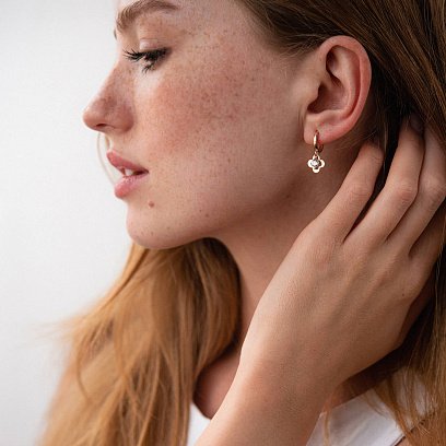 Золоті сережки "Конюшина" з фіанітами с06539 №2