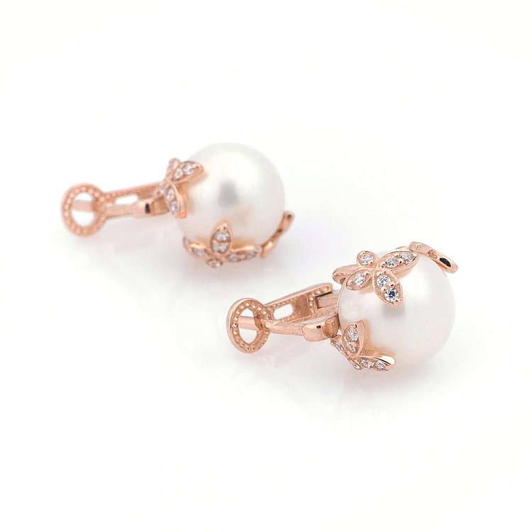 Золоті сережки з фіанітами і культ. прісн. перлами с04996 від ювелірного магазину Онікс - 2