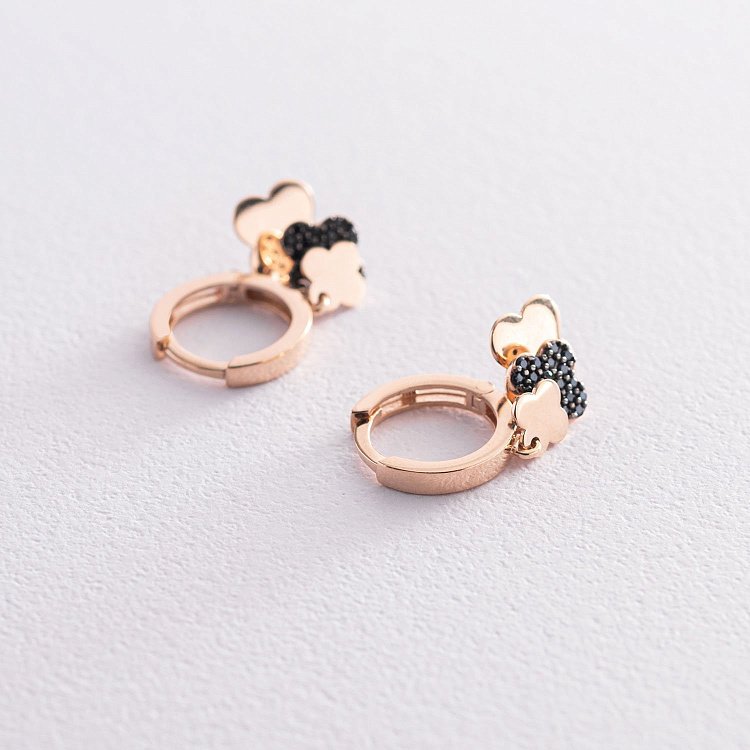 Золоті сережки-кільця Конюшина (чорні фіаніти) с06706ч від ювелірного магазину Онікс - 3