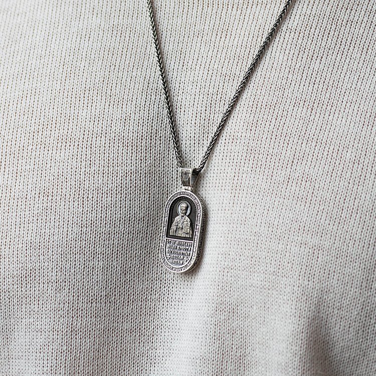 Серебряный кулон "Николай Чудотворец. Отче наш" (эбеновое дерево) 1182 от ювелирного магазина Оникс - 5