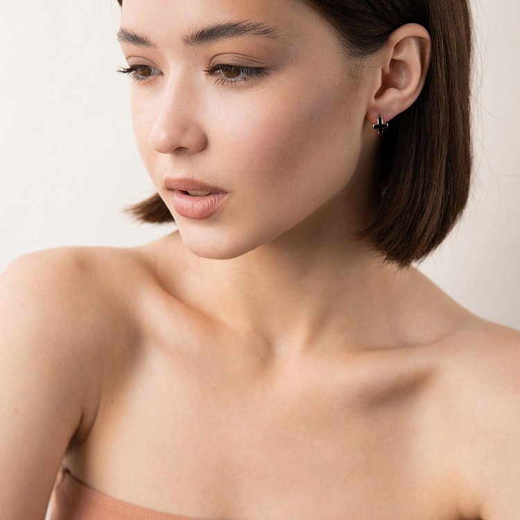 Серебряные серьги "Крестики" с эмалью 122260 от ювелирного магазина Оникс - 5