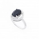 Серебряное кольцо с синим сапфиром и фианитами 111509 от ювелирного магазина Оникс