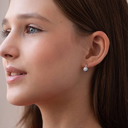 Детские серьги "Сердечки" в белом золоте (фианиты) с09283 №2