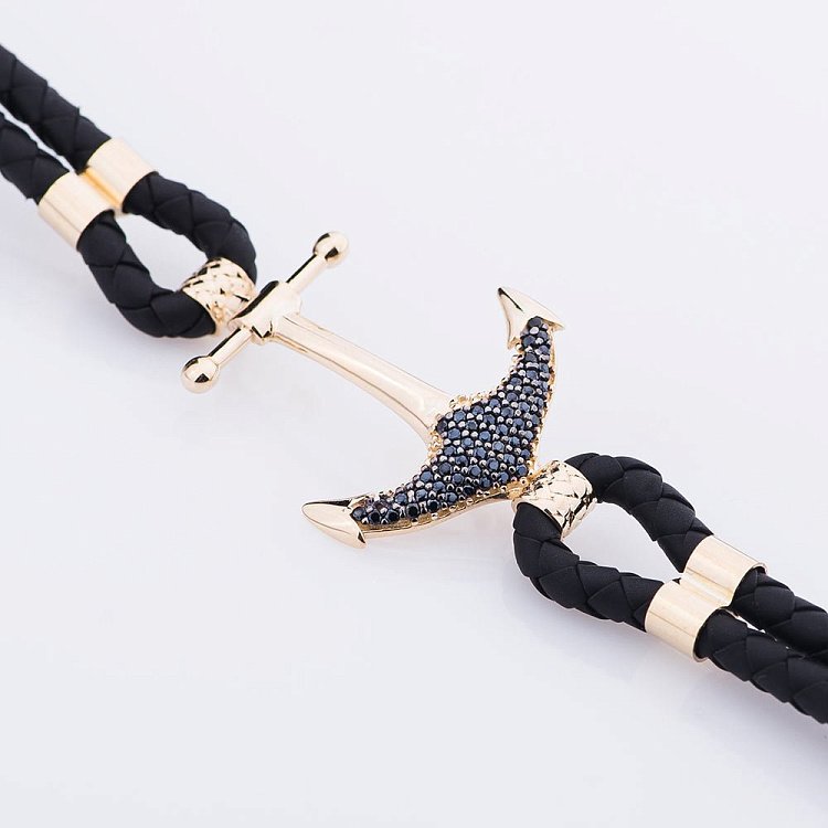 Каучуковый браслет в золоте "Якорь" с финитами б02266 от ювелирного магазина Оникс - 1