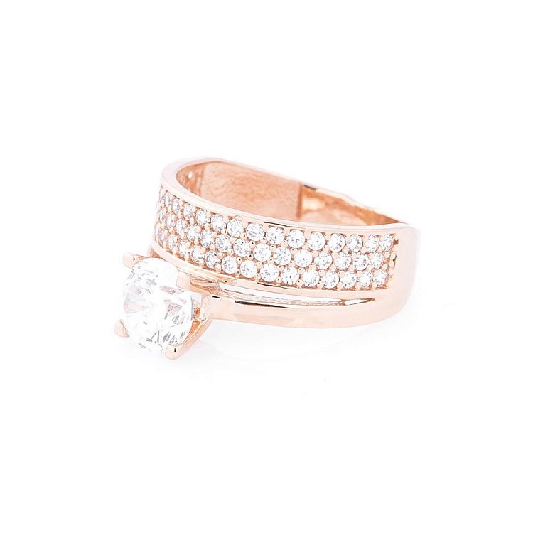 Золота каблучка з фіанітами к05371 від ювелірного магазину Онікс