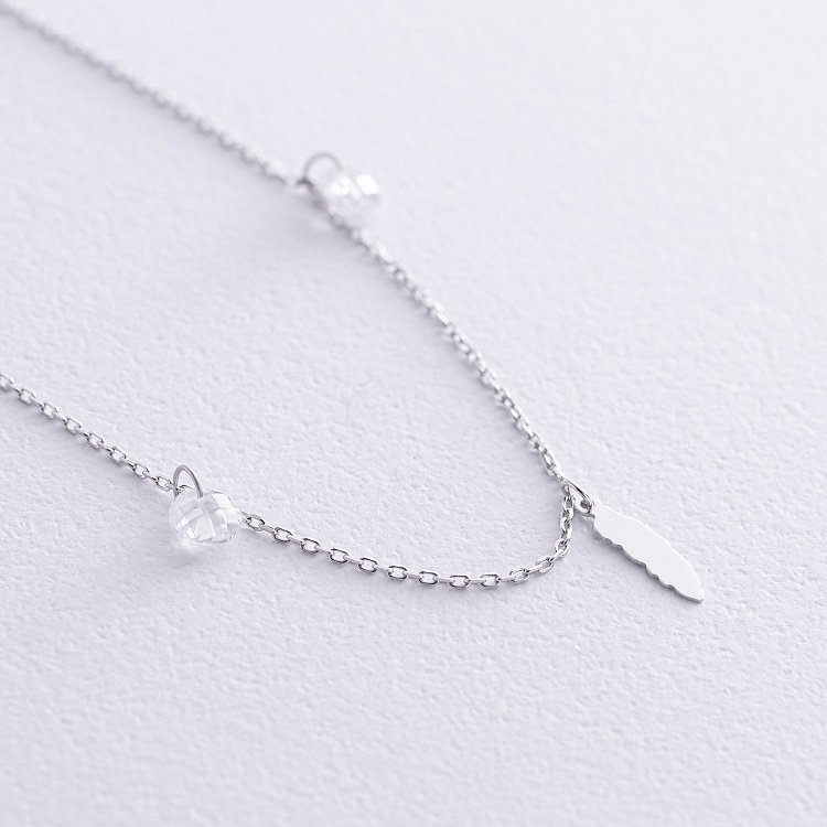 Золотой браслет "Перышки" на ногу (фианиты) б05367 от ювелирного магазина Оникс - 1