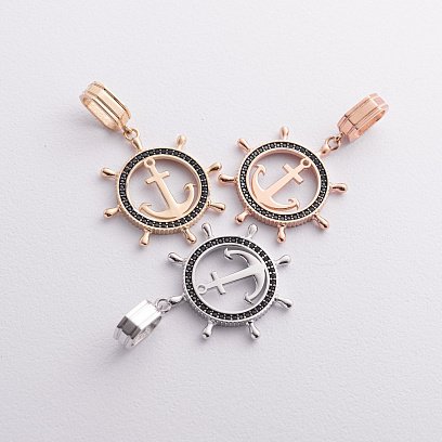 Кулон "Якір" з чорними фіанітами (біле золото) п02745 №5