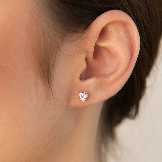 Золоті сережки - пусети "Сердечки" з куб. цирконієм (Swarovski) 1119к №2