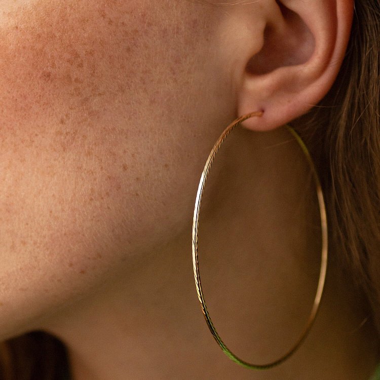 Серьги - кольца в желтом золоте (7.3 см) с08600 от ювелирного магазина Оникс - 2