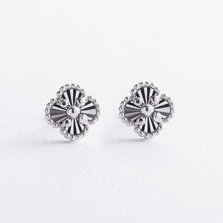 Сережки - пусети "Конюшина" в білому золоті с09668 від ювелірного магазину Онікс