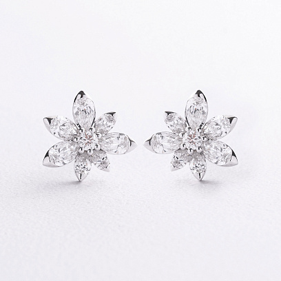 Сережки - пусети "Квіточки" в білому золоті (діаманти) сб0700rc