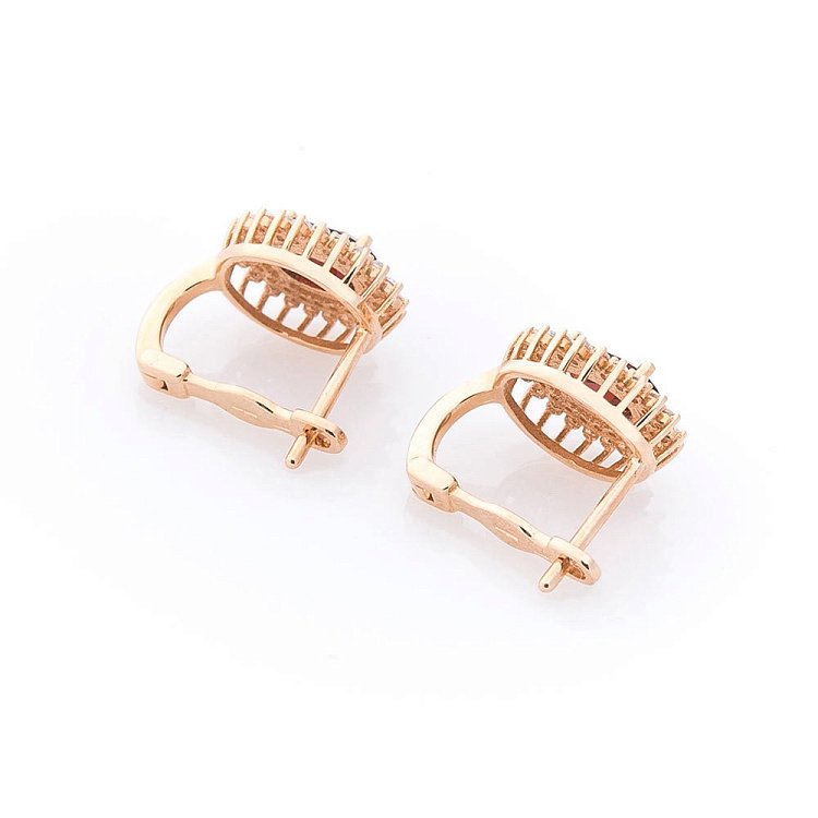 Золоті сережки з піропом (гранатом) і фіанітами с04696 від ювелірного магазину Онікс - 1