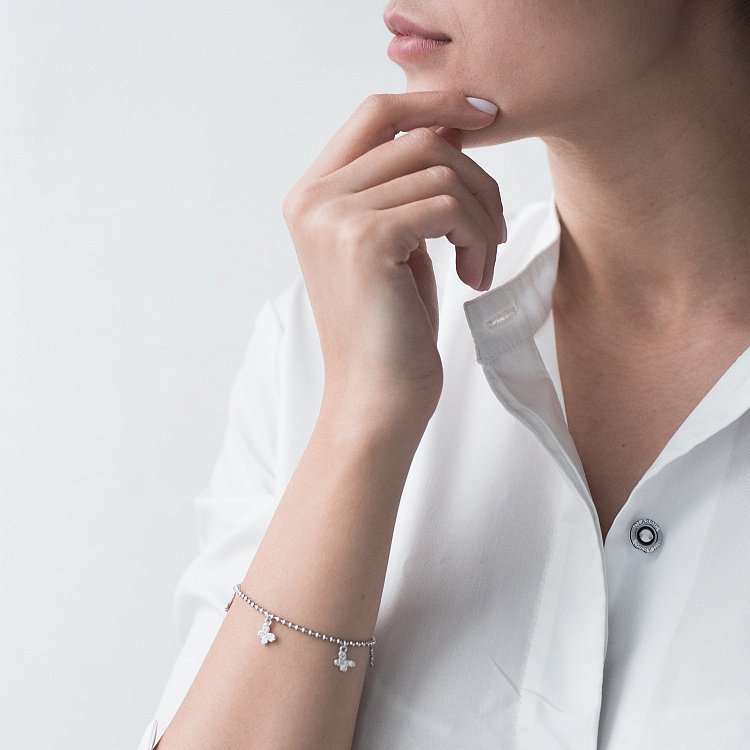 Срібний браслет з метеликами (фіаніт) 141336 від ювелірного магазину Онікс - 1