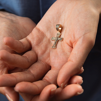 Золотой крестик "Распятие. Спаси и Сохрани" п04087 №2