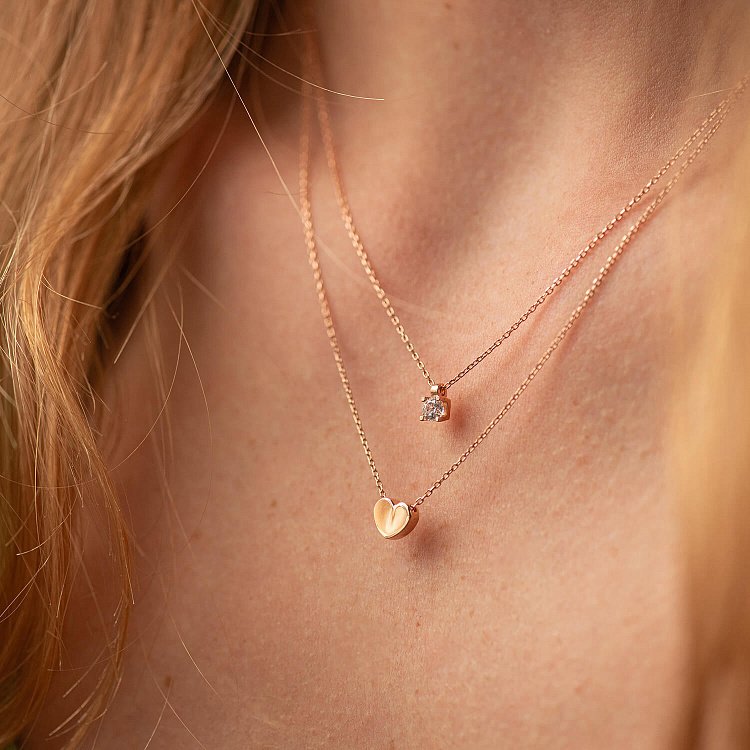 Колье "Сердце" с фианитом (красное золото) кол02564 от ювелирного магазина Оникс - 3