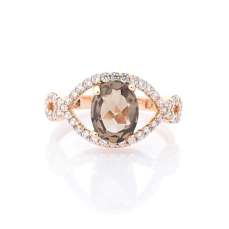 Золота каблучка (димчастий кварц, фіаніти) к02371 від ювелірного магазину Онікс - 3