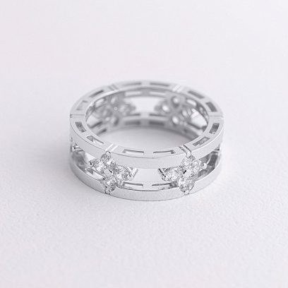Каблучка "Конюшина" в білому золоті (фіаніти) к08385 №2