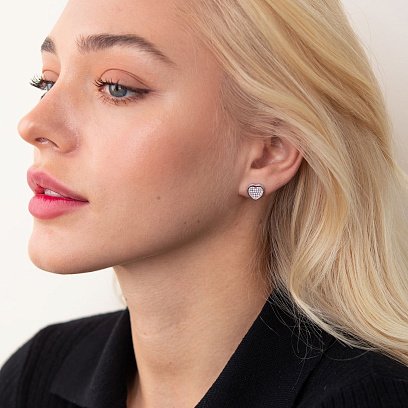 Серебряные серьги - пусеты "Сердечка" с фианитами 121661 №2