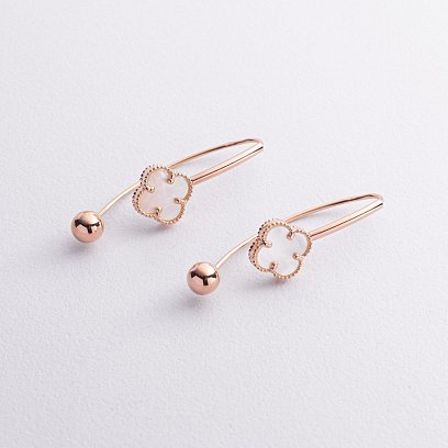 Золотые серьги "Клевер" с перламутром с09319 №2