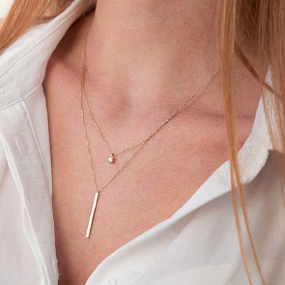 Двойное золотое колье "Хлоя" с фианитом кол02046 №3