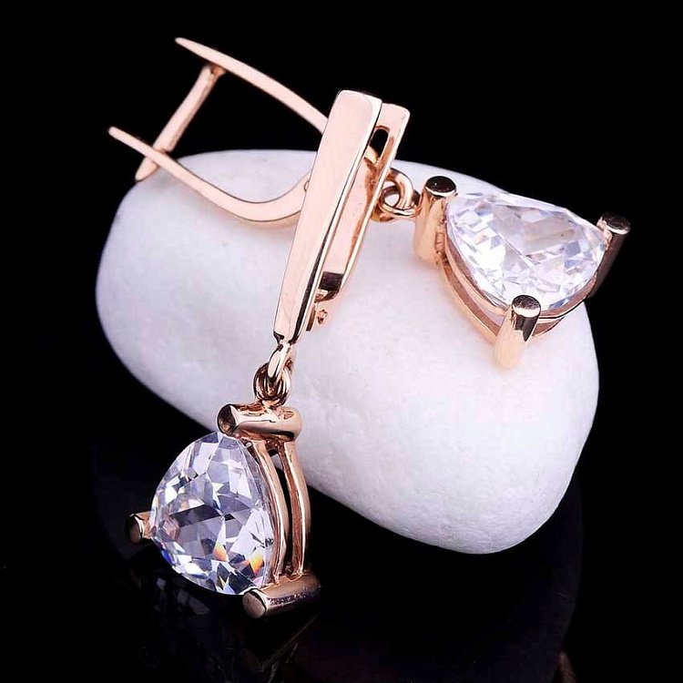 Золотые сережки с фианитами с02358 от ювелирного магазина Оникс - 3