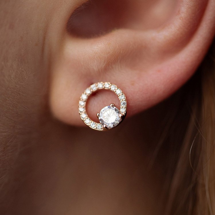 Сережки - пусети "Кругообіг" з фіанітами (червоне золото) с08789 від ювелірного магазину Онікс - 3