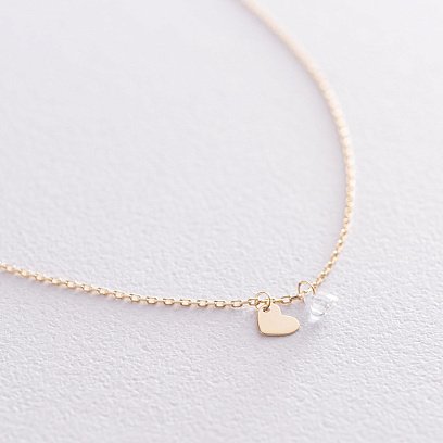 Кольє "Сердечка" в жовтому золоті (фіаніт) кол01821 №2