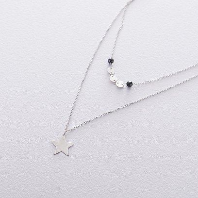 Двойное золотое колье "Звездочка" с черными фианитами кол01537