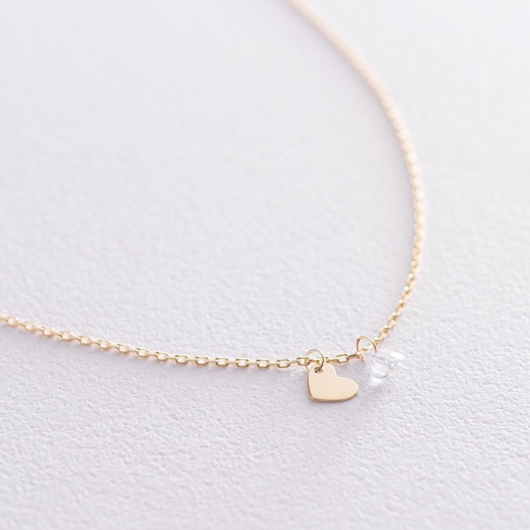 Кольє "Сердечка" в жовтому золоті (фіаніт) кол01821 від ювелірного магазину Онікс - 1