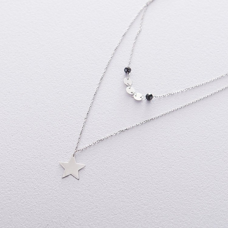 Двойное золотое колье "Звездочка" с черными фианитами кол01537 от ювелирного магазина Оникс