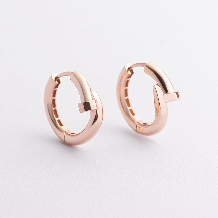 Серьги - кольца "Гвоздь" в красном золоте с09522 от ювелирного магазина Оникс