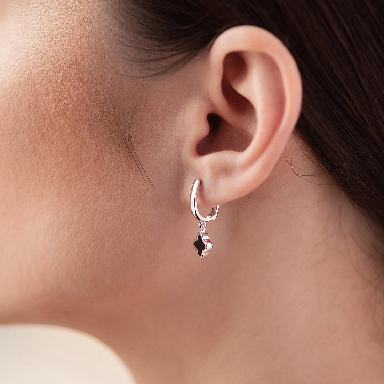 Сережки "Конюшина" в білому золоті (емаль) с07535 від ювелірного магазину Онікс - 7