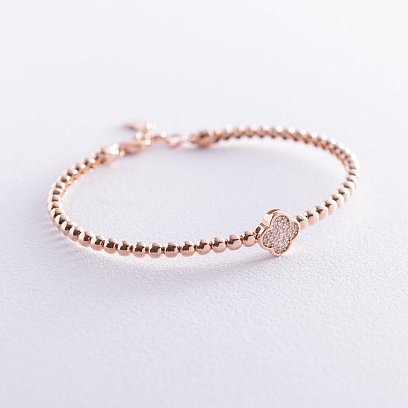 Золотий браслет "Конюшина" (фіаніт) б04138