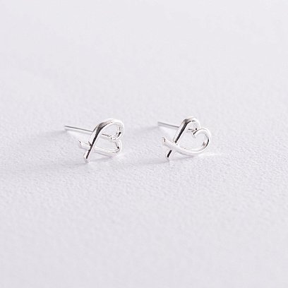 Серьги - пусеты "Сердечки" в серебре 122918